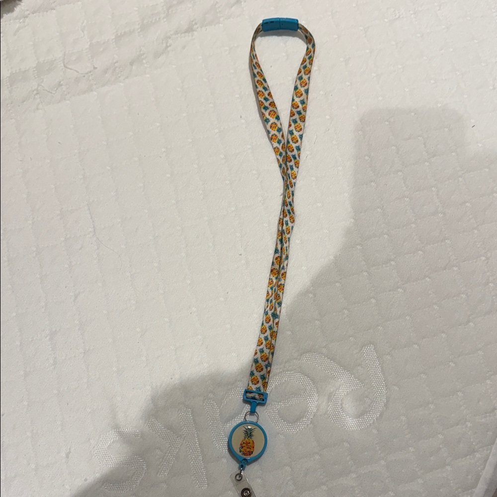 Pineapple Pattern Lanyard with Blue Clip(Ships from OR)